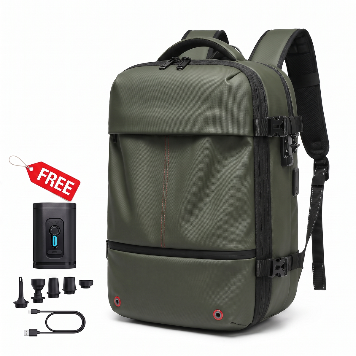 KABINBAG Original Underseat 30L in Army Green with the free travel pump, nozzles and USB-C cable